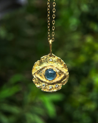 Third Eye Amulet ⋄ Moss Aquamarine ⋄ gold vermeil