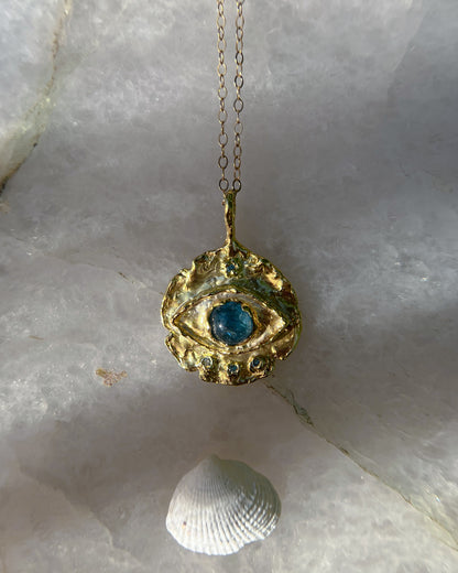 Third Eye Amulet ⋄ Moss Aquamarine ⋄ gold vermeil