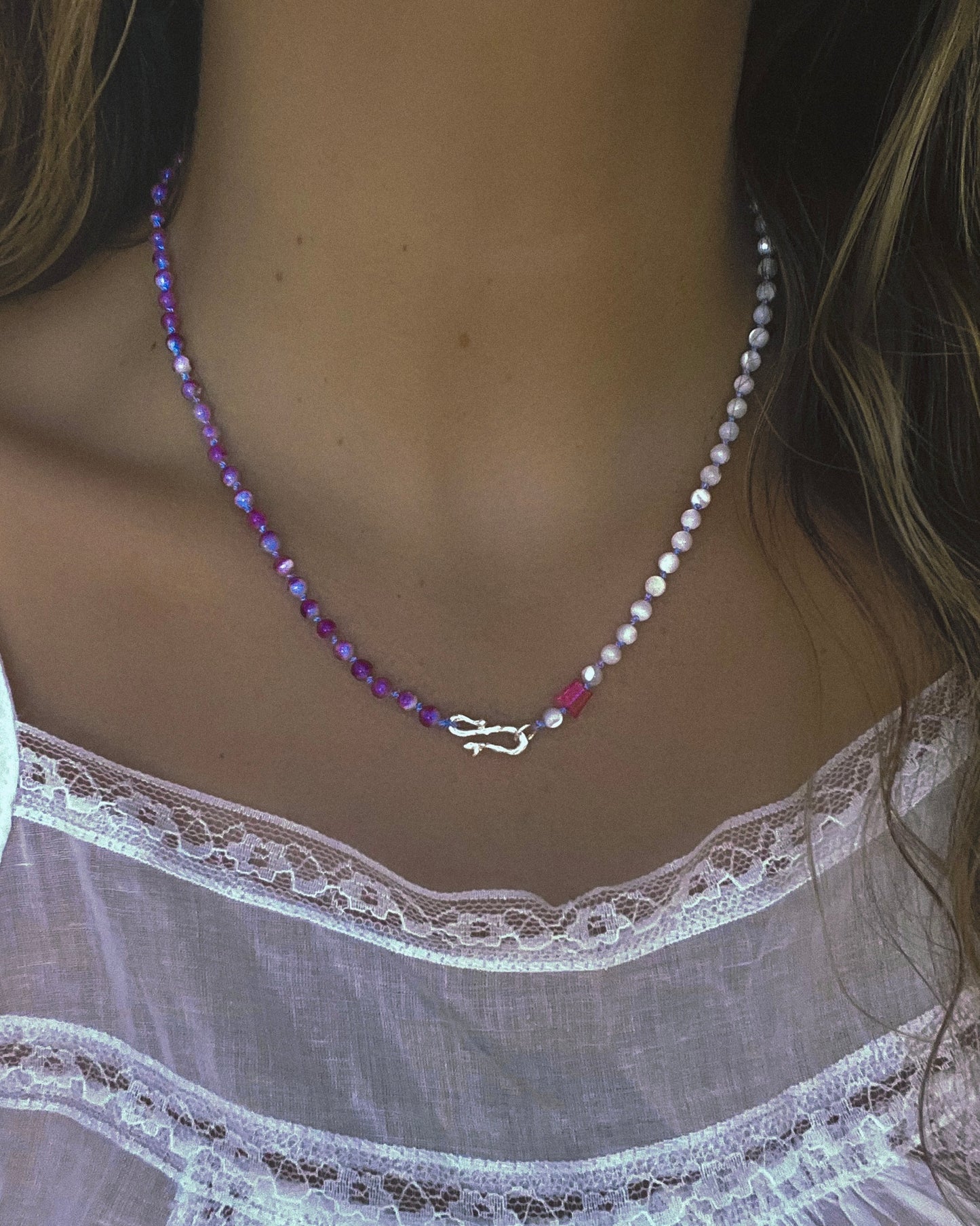 Rose Garden Dewdrops Necklace ⋄ Lavender Rose Tourmaline & Shell