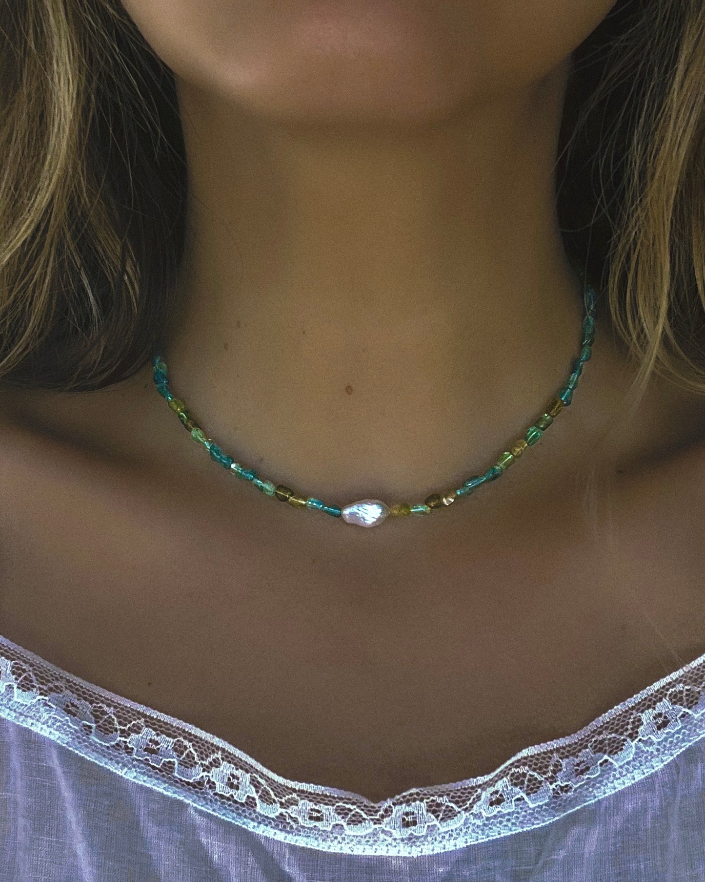Ocean Pebbles Necklace ⋄ Blue Green Tourmaline & Pearl