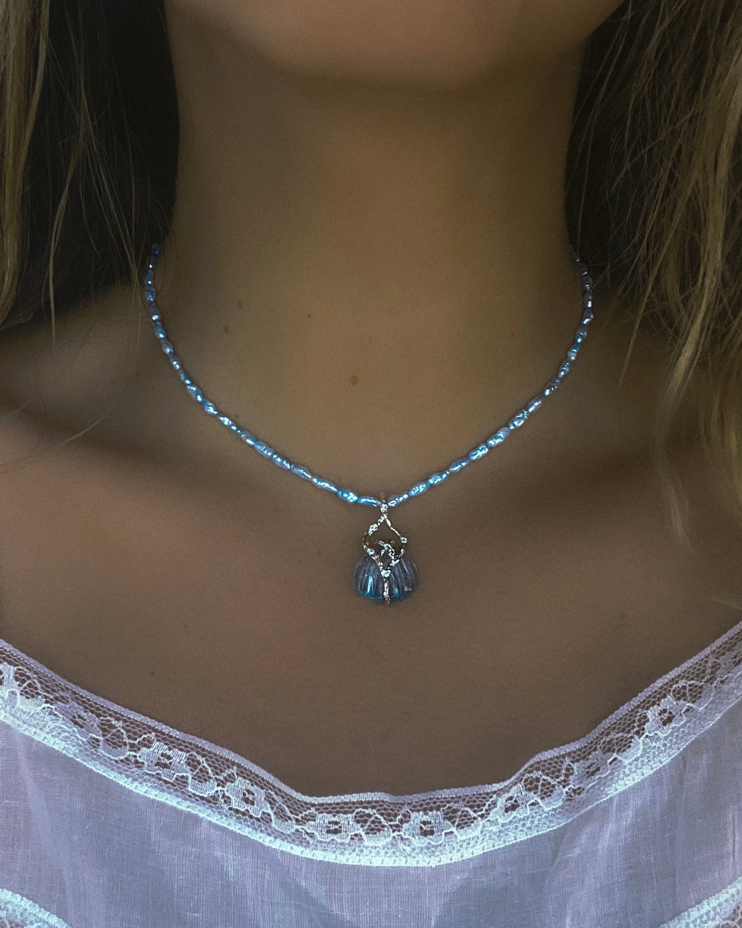 Siren Creek Treasure Amulet ⋄ Aquamarine & Blue Pearls