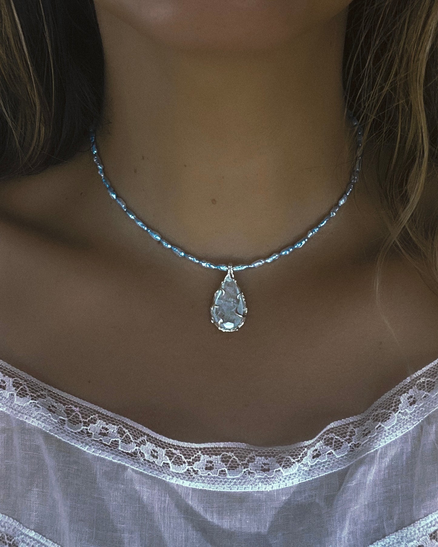 Siren’s Tear Amulet ⋄ Shimmer Aquamarine & Blue Pearls