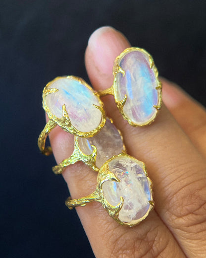 Oracle Ring ⋄  Rainbow Moonstone ⋄ Pick a Size ⋄ Gold Vermeil