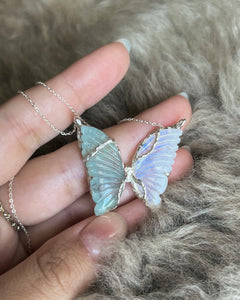 Duality Butterfly Necklace ⋄ Rainbow Moonstone & Aquamarine