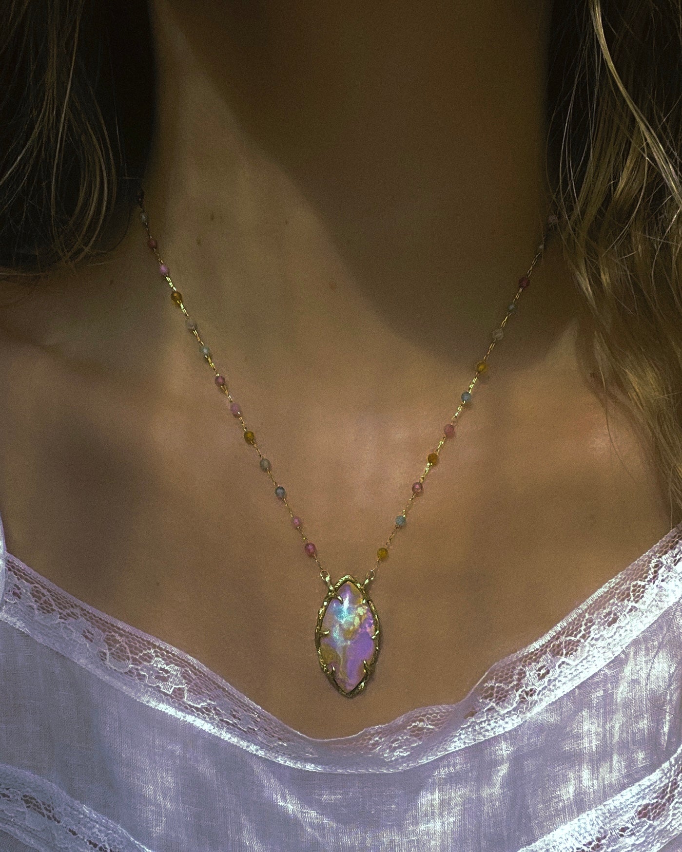Honey Nectar Dewdrops Necklace ⋄ Australian Opal & Tourmaline