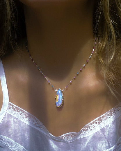 Lilac Rain Dewdrops Necklace ⋄ Australian Opal & Tourmaline
