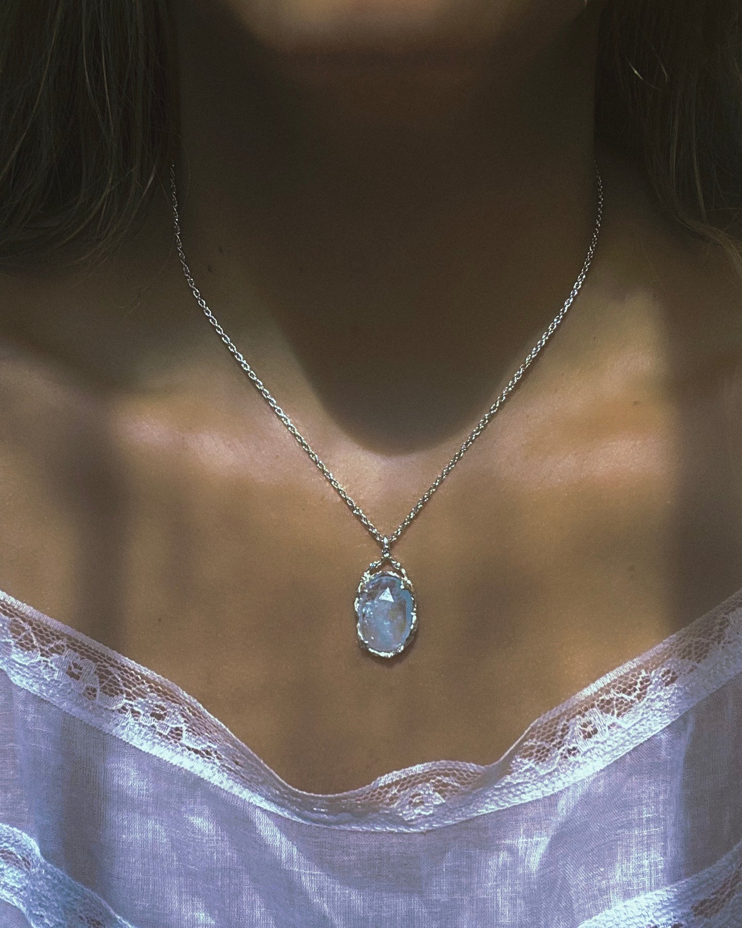 Oracle of the Moon Tide Necklace ⋄ Shimmer Aquamarine