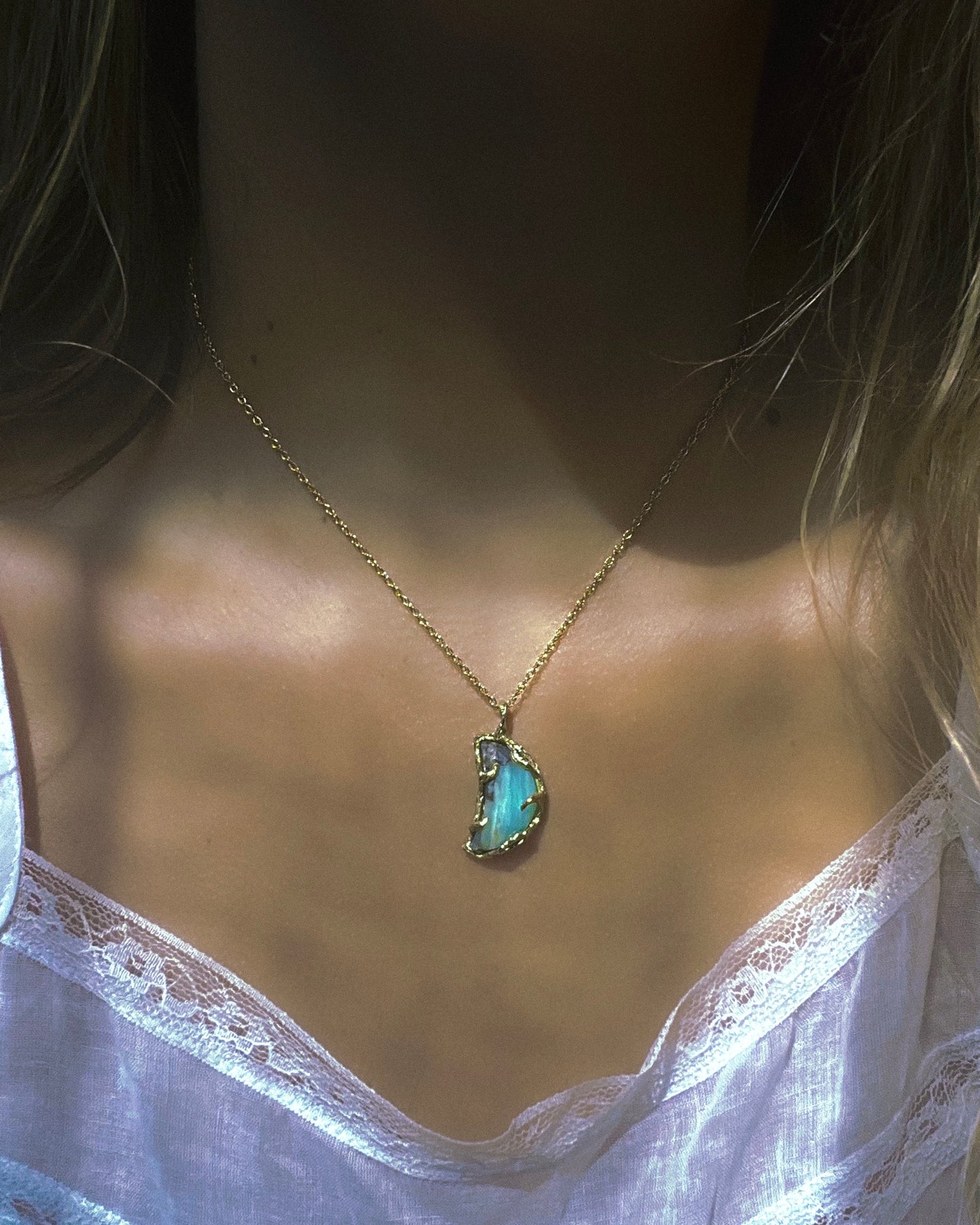 Seafoam Siren Moon Necklace ⋄ Peruvian Opal