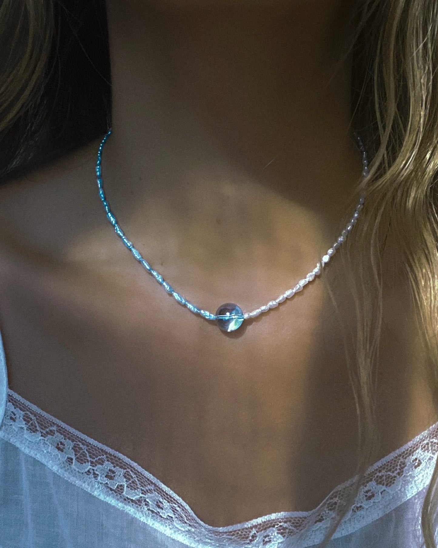 Daughter of the Sea Necklace ⋄ Aqua Aura Quartz & Pearls