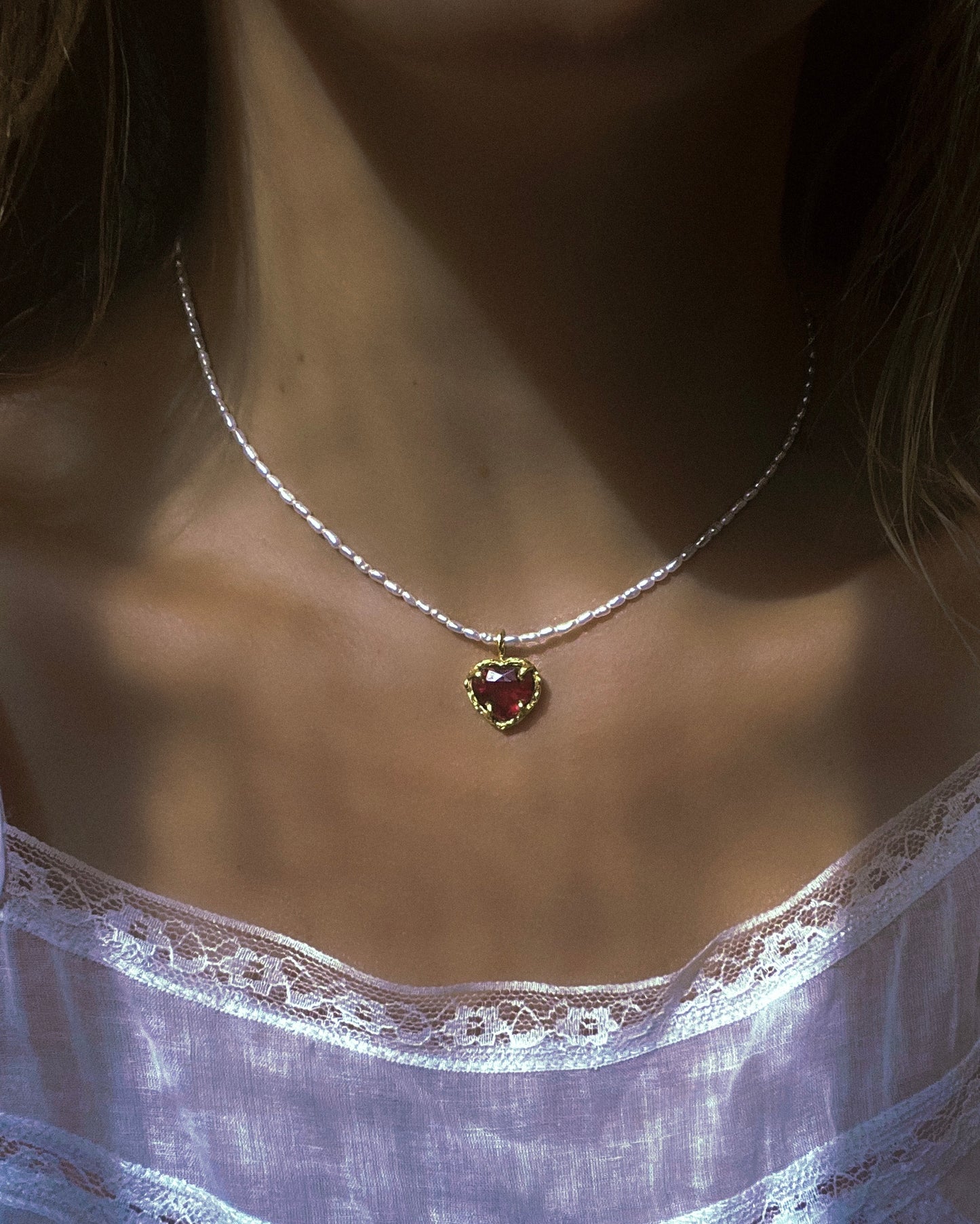 Siren’s Heart Amulet ⋄ Rhodolite Garnet & Pearls