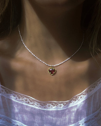 Siren’s Heart Amulet ⋄ Rhodolite Garnet & Pearls
