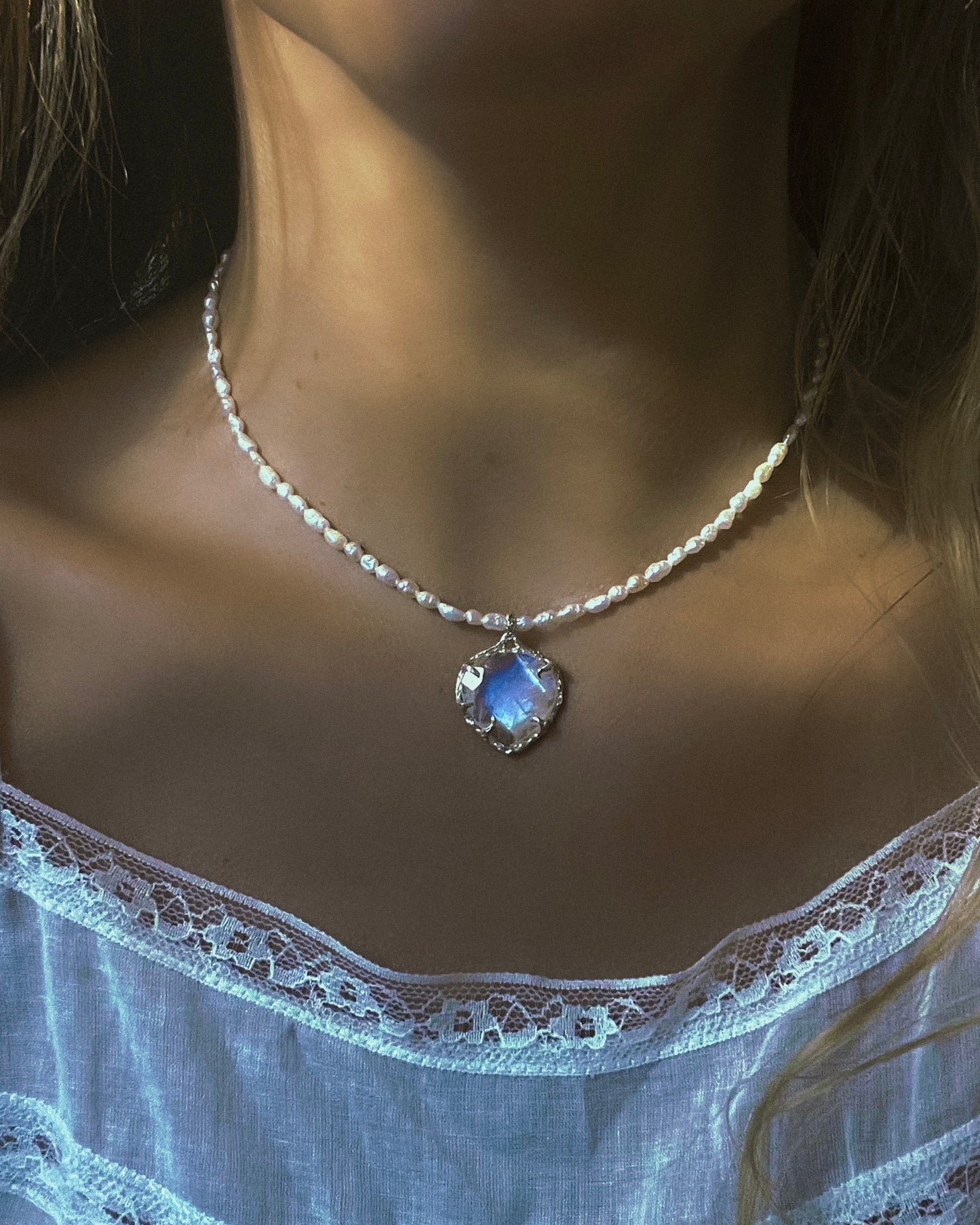 Siren’s Heart Amulet ⋄ Moonstone & Pearls