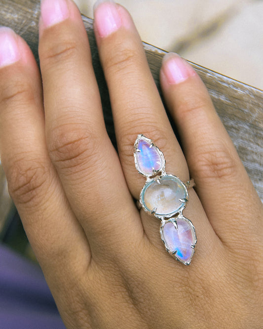 Seer Ring ⋄ Moonstone & Topaz ⋄ size 6.5
