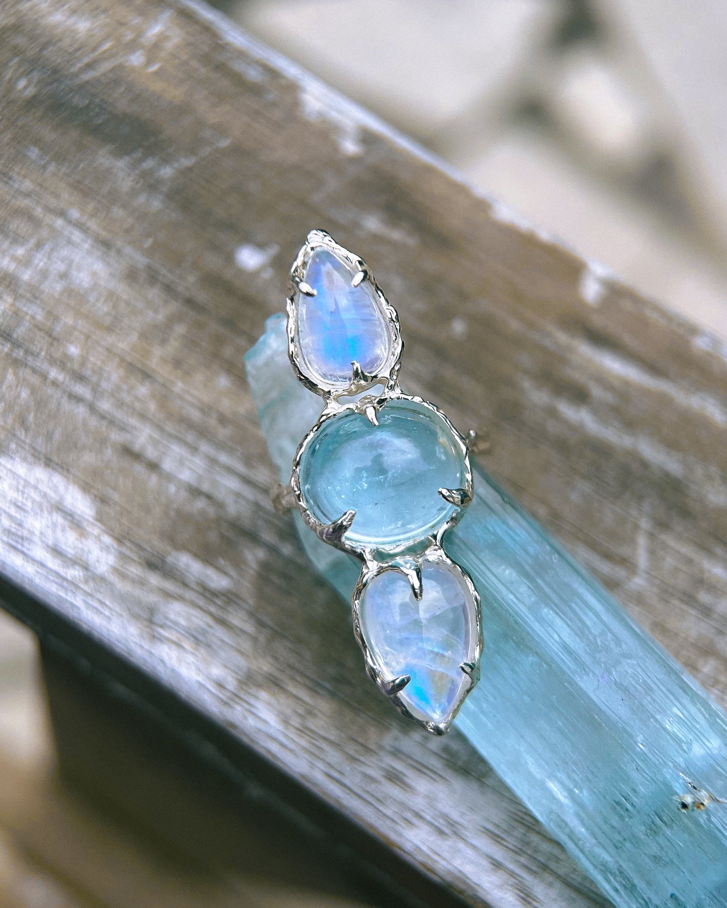 Seer Ring ⋄ Moonstone & Topaz ⋄ size 6.5
