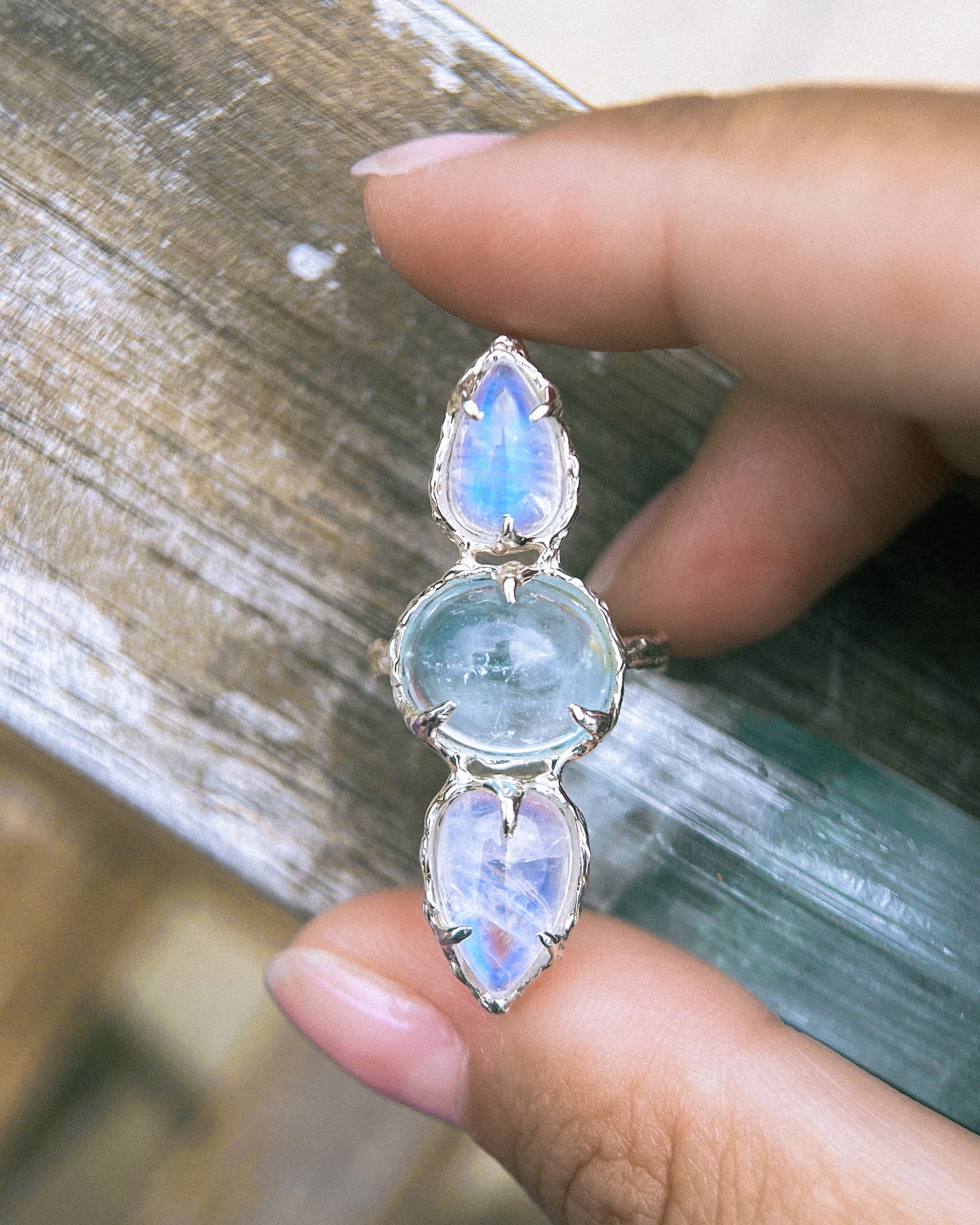Seer Ring ⋄ Moonstone & Topaz ⋄ size 6.5