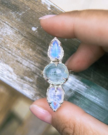 Seer Ring ⋄ Moonstone & Topaz ⋄ size 6.5