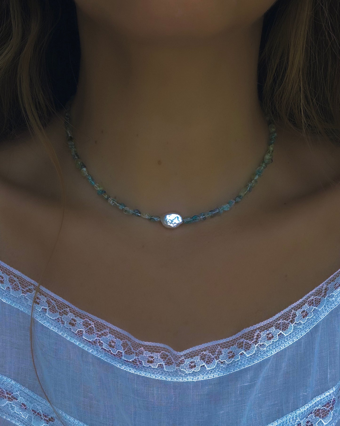 Ocean Pebbles Necklace ⋄ Teal Tourmaline & Pearl
