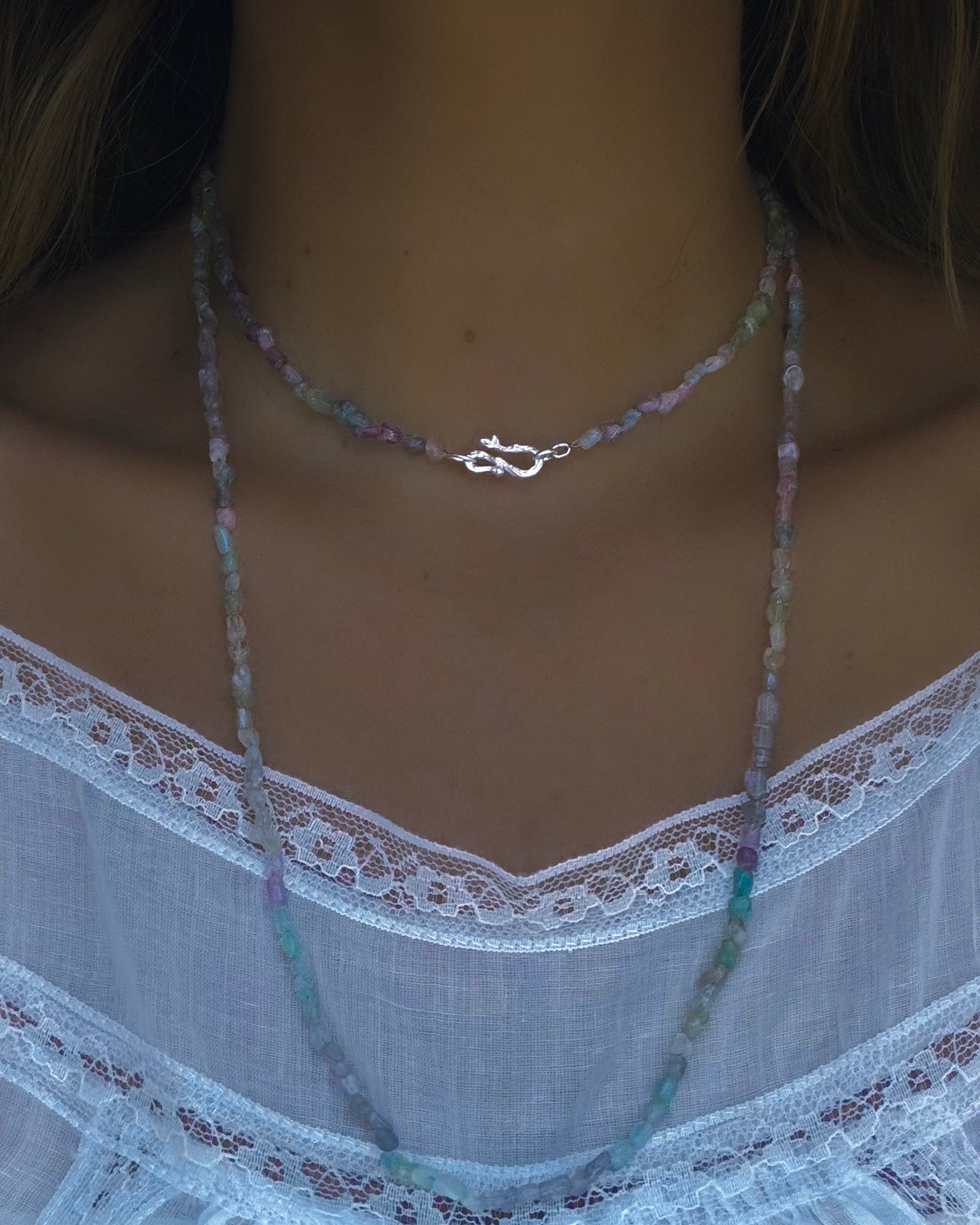 Lilac Storm Ocean Pebbles Long Necklace ⋄ Lilac / Aqua Tourmaline