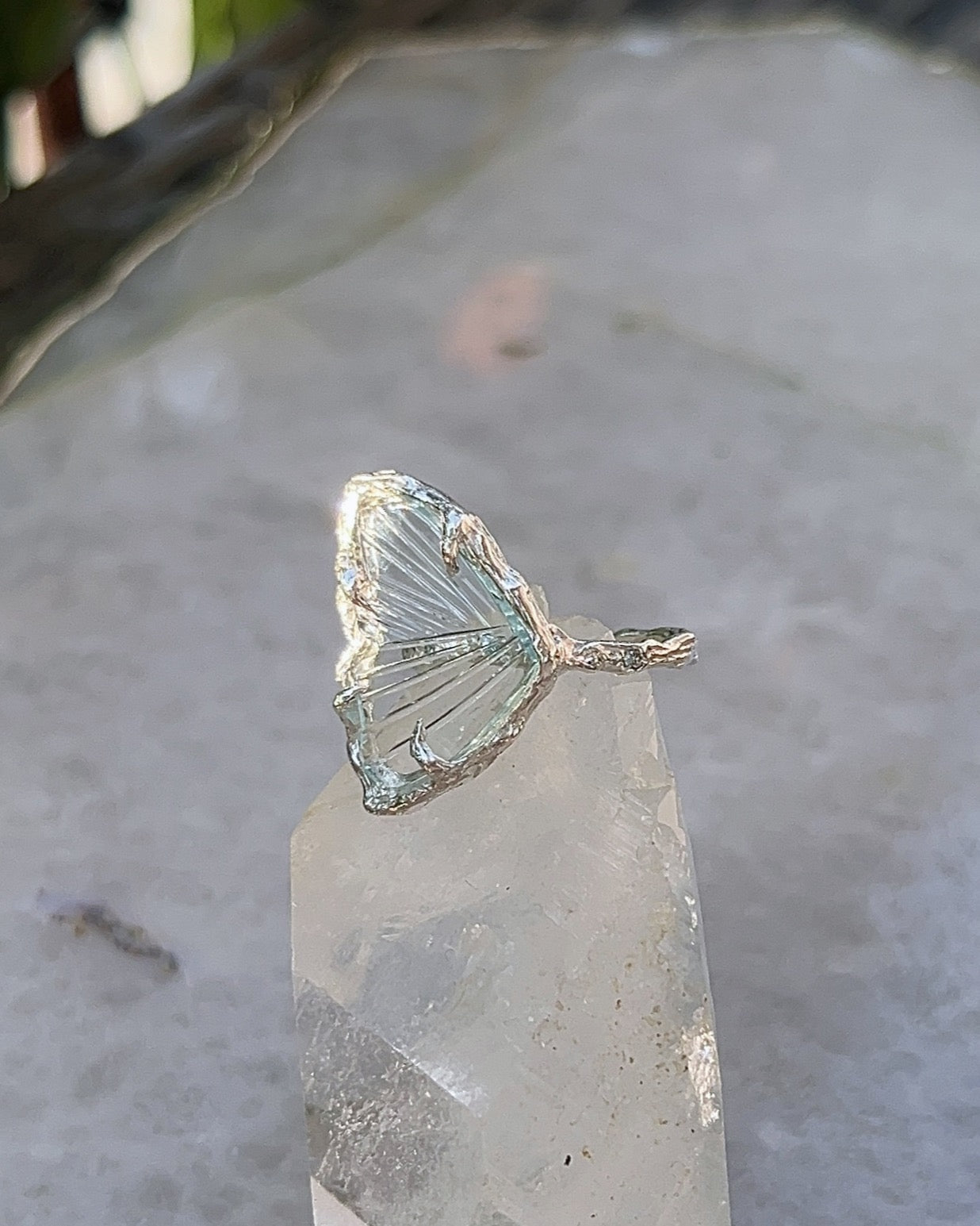 Glasswing Butterfly Ring ⋄  Aquamarine ⋄ size 6.5
