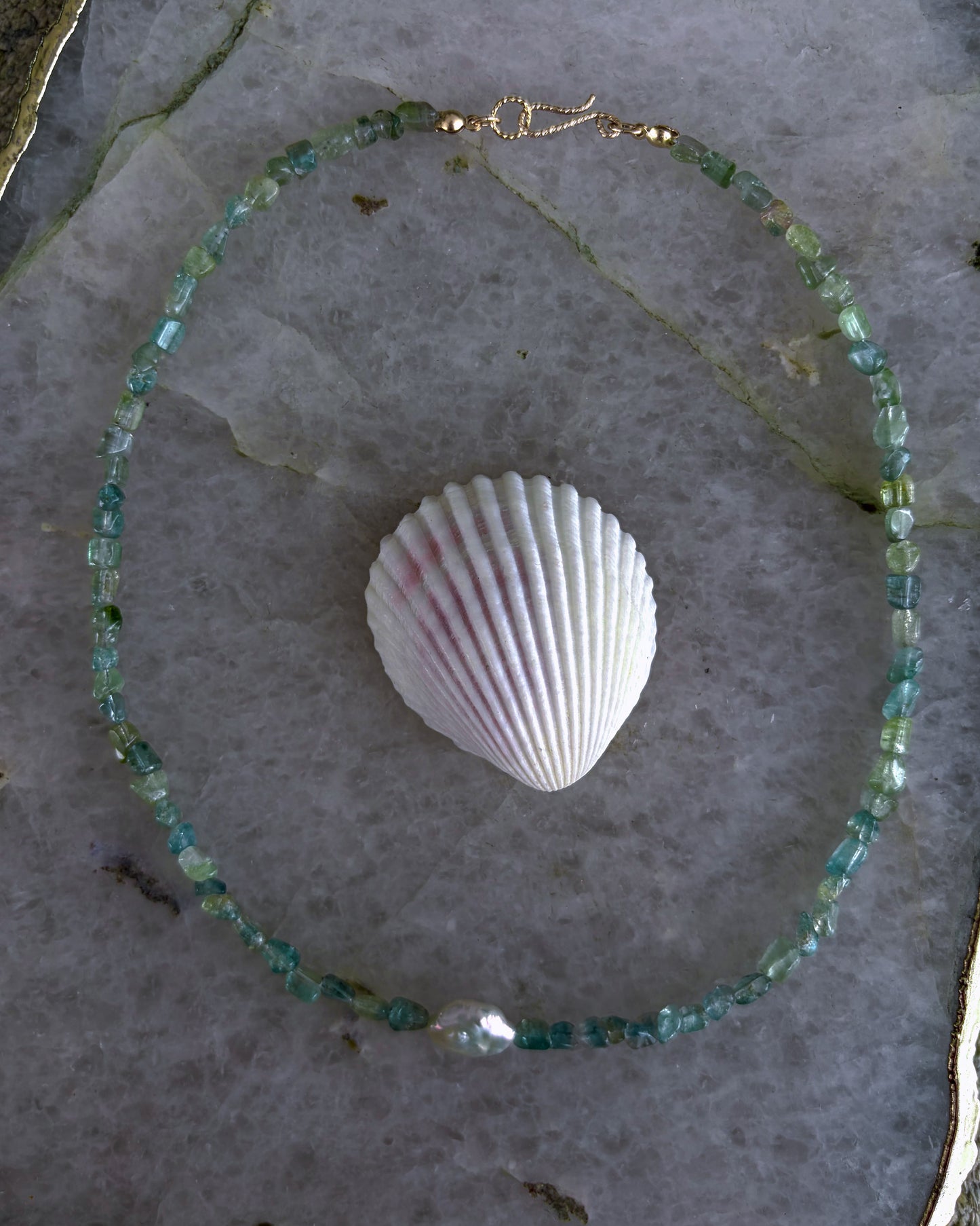 Ocean Pebbles Necklace ⋄ Teal Tourmaline & Pearl