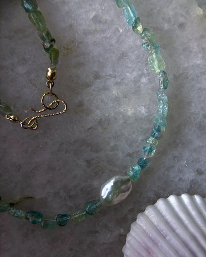 Ocean Pebbles Necklace ⋄ Teal Tourmaline & Pearl