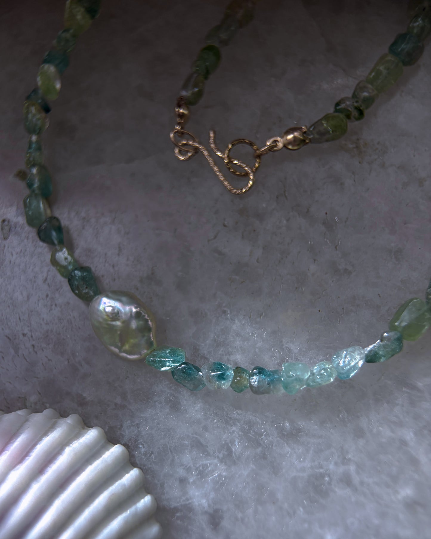 Ocean Pebbles Necklace ⋄ Teal Tourmaline & Pearl