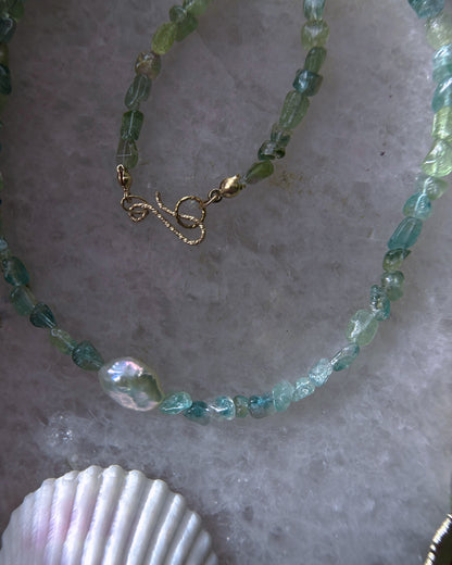 Ocean Pebbles Necklace ⋄ Teal Tourmaline & Pearl