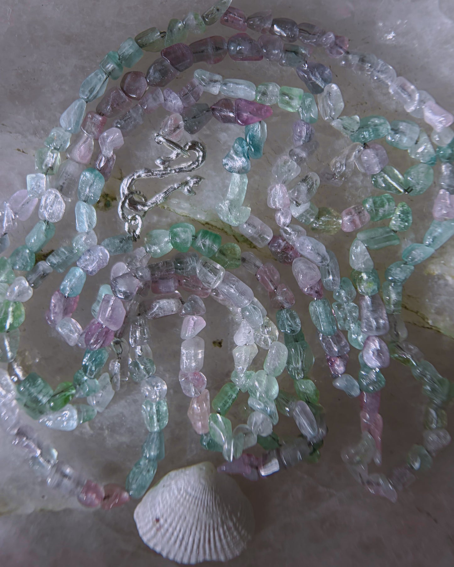 Lilac Storm Ocean Pebbles Long Necklace ⋄ Lilac / Aqua Tourmaline