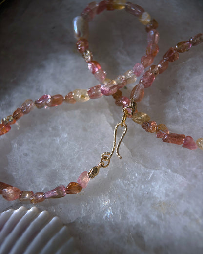 Tangerine Sunset Ocean Pebbles Necklace ⋄ Peach Tourmaline & Pearl