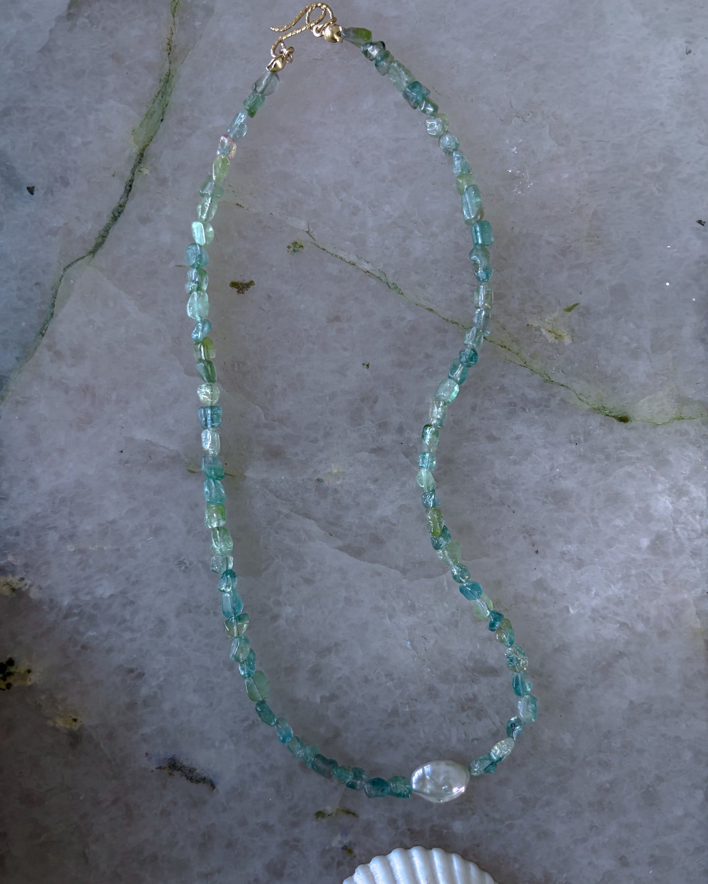 Ocean Pebbles Necklace ⋄ Teal Tourmaline & Pearl