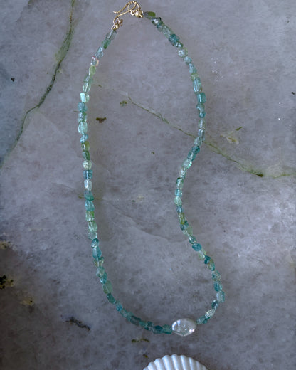 Ocean Pebbles Necklace ⋄ Teal Tourmaline & Pearl
