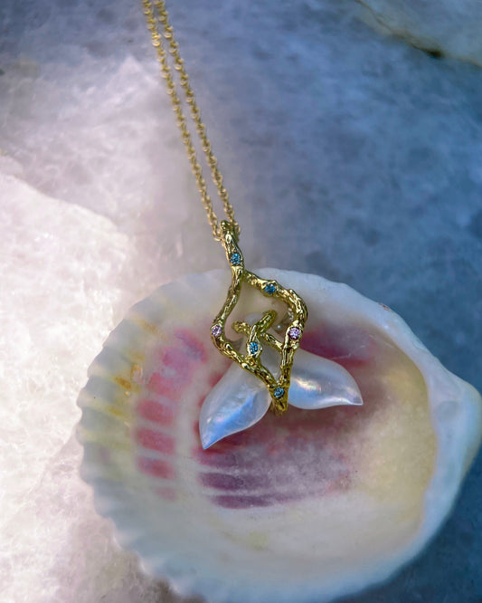 Whale Tail Spirit Animal Amulet ⋄ Mother of Pearl ⋄ Gold Vermeil