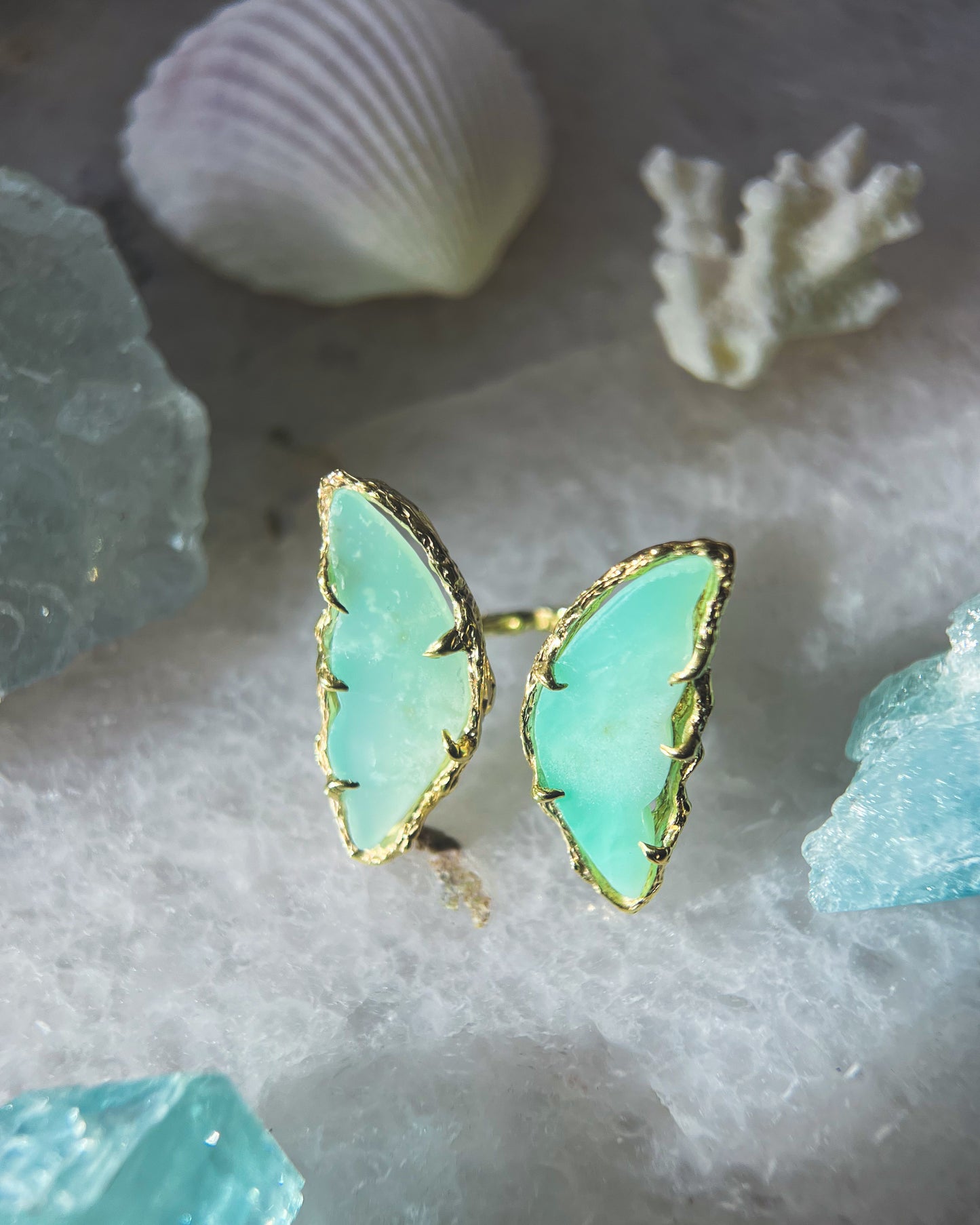 Peppermint Garden Butterfly Ring ⋄ Chrysoprase ⋄ Gold Vermeil