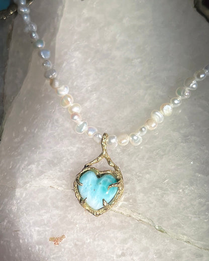 Siren’s Heart Amulet ⋄ Larimar & Freshwater Pearls