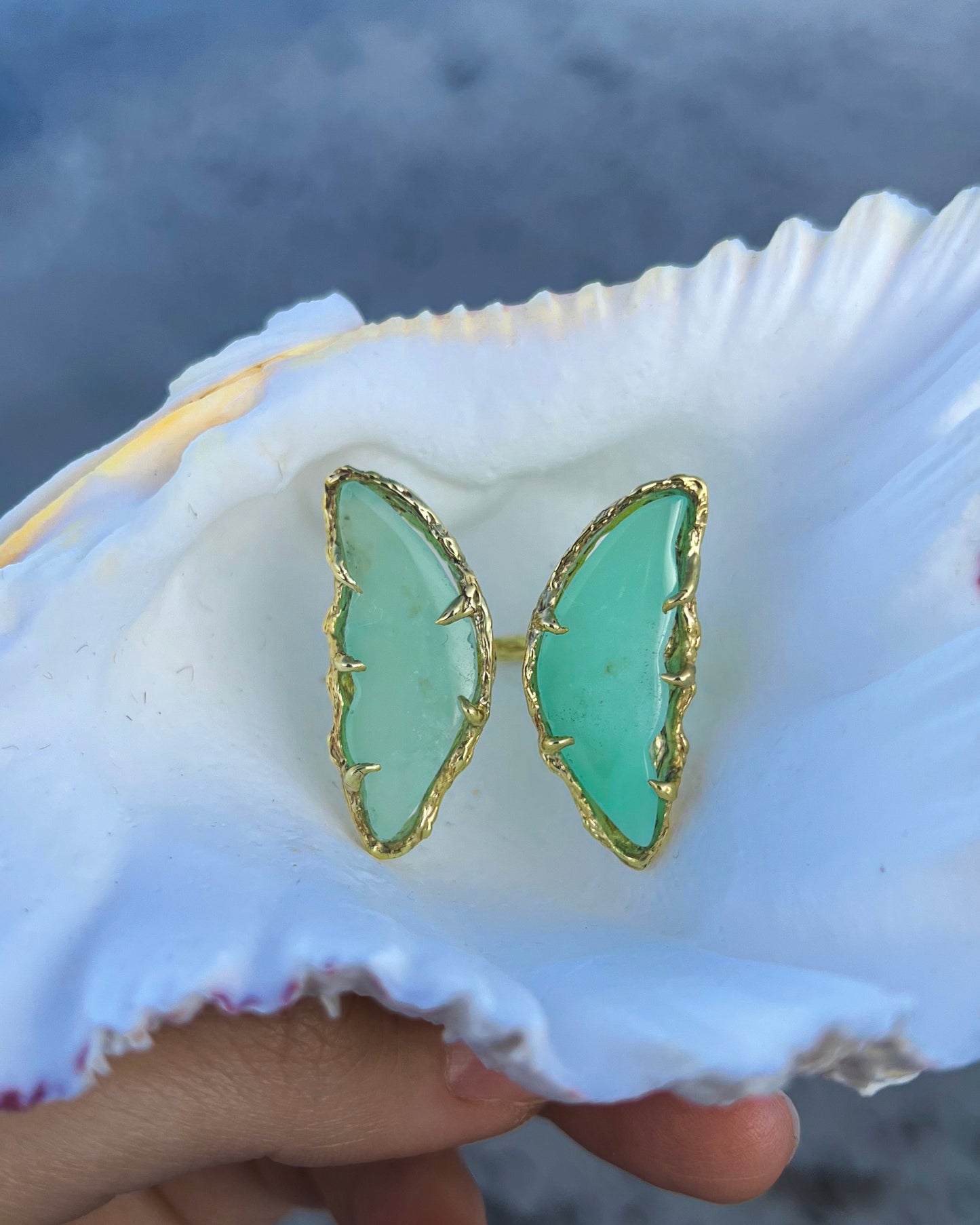 Peppermint Garden Butterfly Ring ⋄ Chrysoprase ⋄ Gold Vermeil