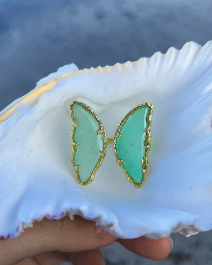 Peppermint Garden Butterfly Ring ⋄ Chrysoprase ⋄ Gold Vermeil