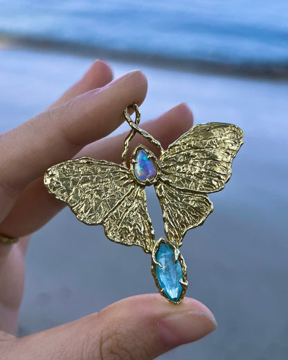 Luna Moth Necklace ⋄ Australian Opal & Aquamarine
