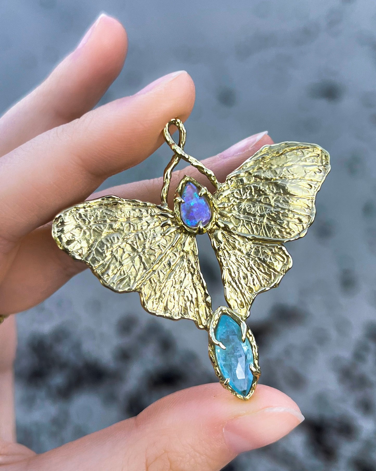 Luna Moth Necklace ⋄ Australian Opal & Aquamarine