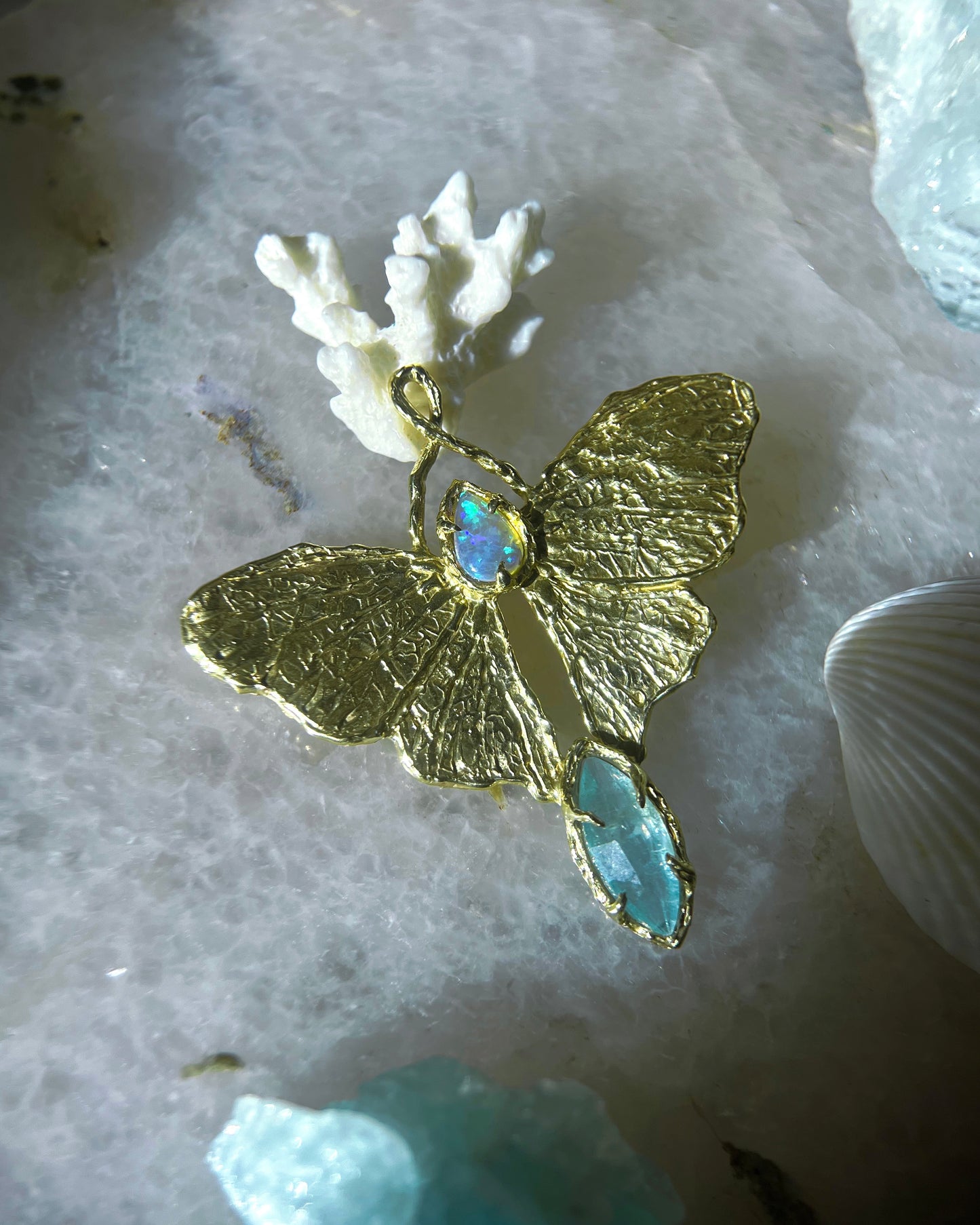 Luna Moth Necklace ⋄ Australian Opal & Aquamarine