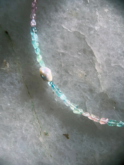 Ocean Pebbles Necklace ⋄ Rainbow Tourmaline & Pearl