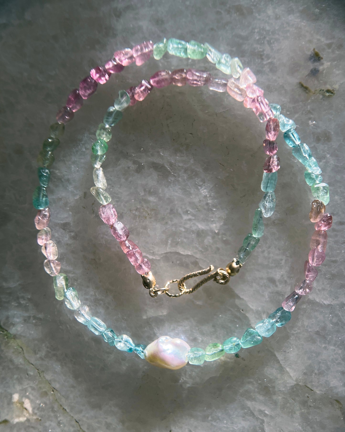 Ocean Pebbles Necklace ⋄ Rainbow Tourmaline & Pearl