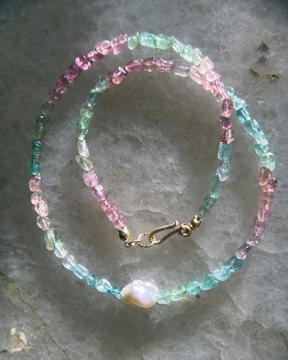 Ocean Pebbles Necklace ⋄ Rainbow Tourmaline & Pearl