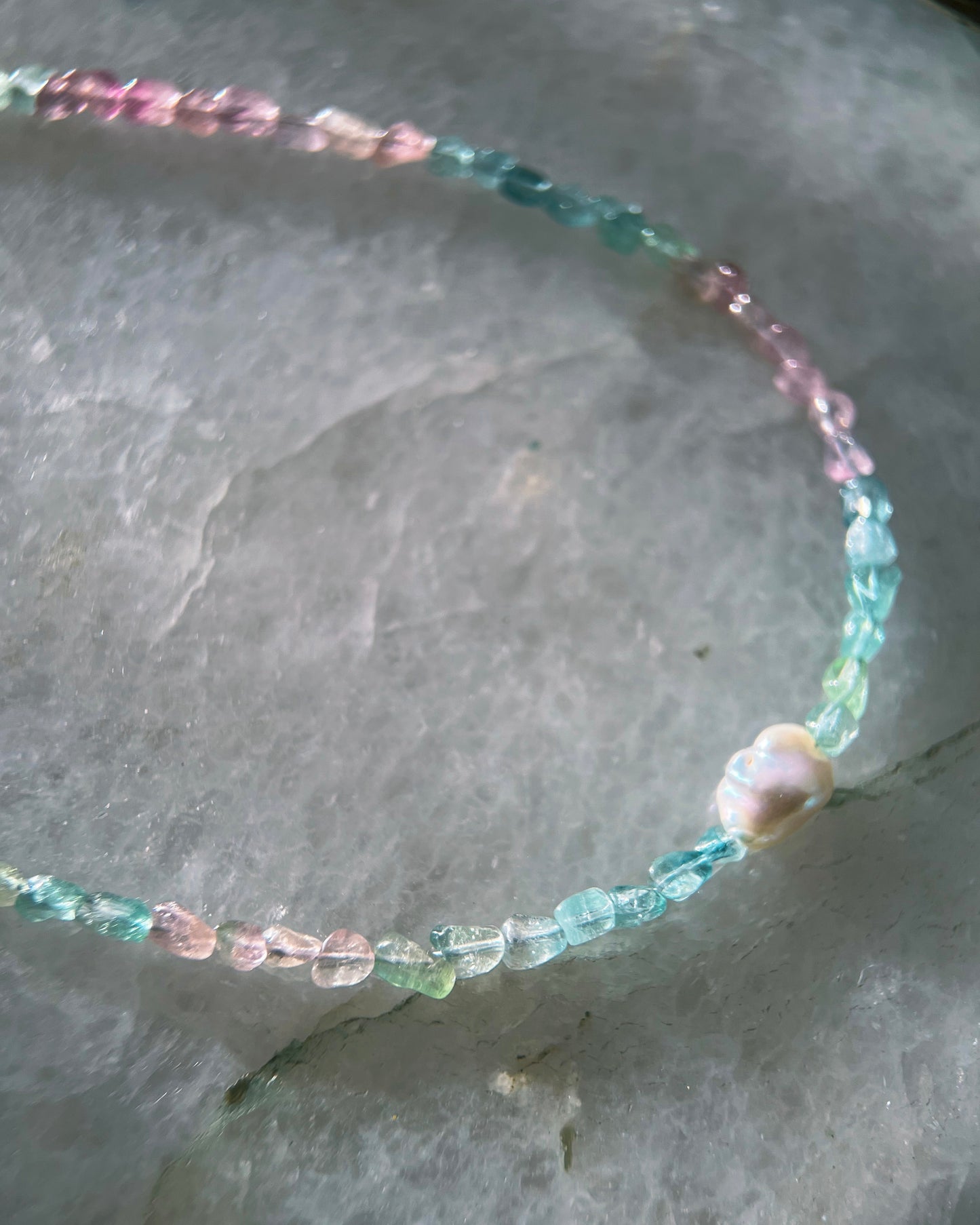 Ocean Pebbles Necklace ⋄ Rainbow Tourmaline & Pearl