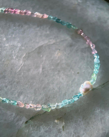 Ocean Pebbles Necklace ⋄ Rainbow Tourmaline & Pearl