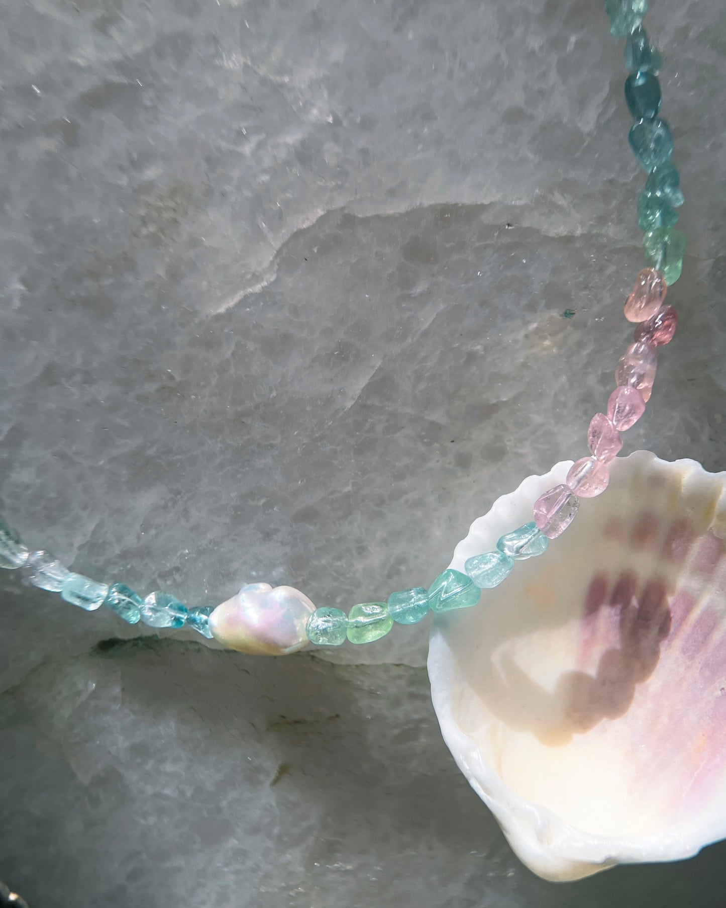 Ocean Pebbles Necklace ⋄ Rainbow Tourmaline & Pearl