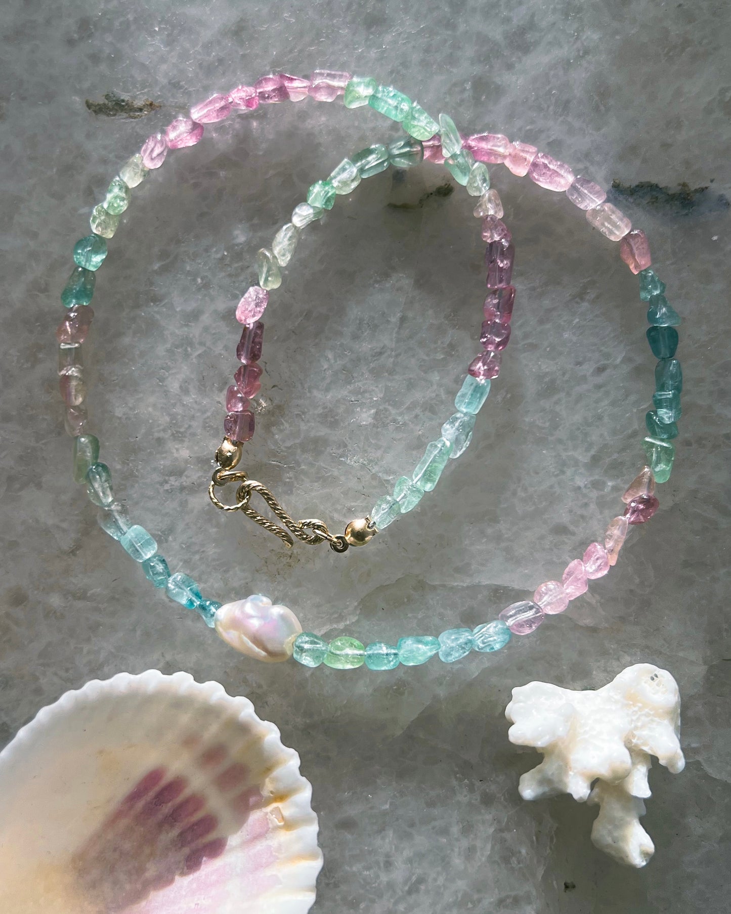 Ocean Pebbles Necklace ⋄ Rainbow Tourmaline & Pearl