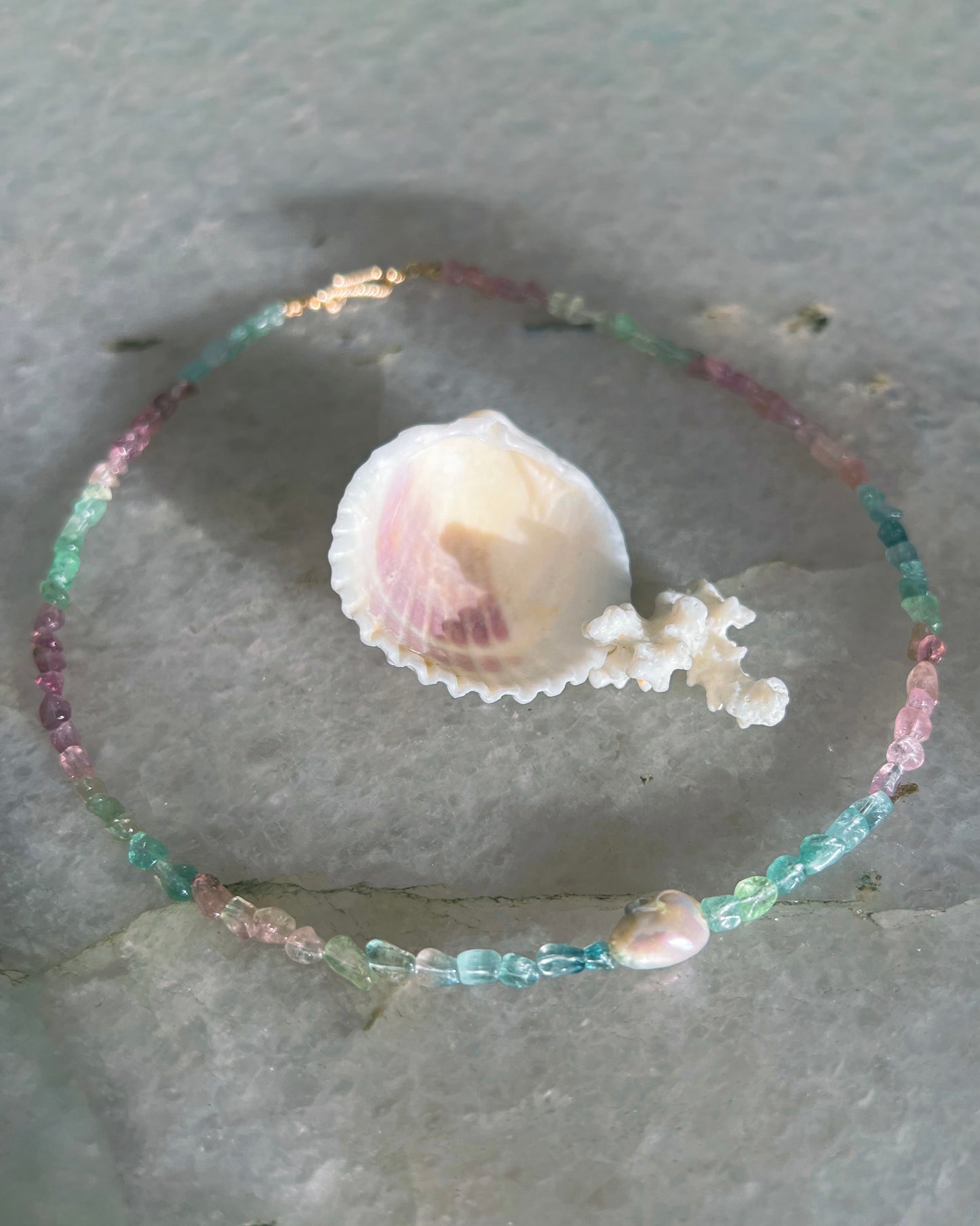 Ocean Pebbles Necklace ⋄ Rainbow Tourmaline & Pearl