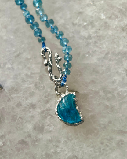 Crescent Moon Dewdrops Necklace ⋄ Neon Apatite & Dark Aquamarine