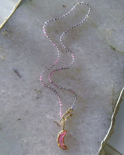 Crescent Moon Necklace ⋄ Pink Tourmaline & Smoky Quartz ⋄ Gold Vermeil