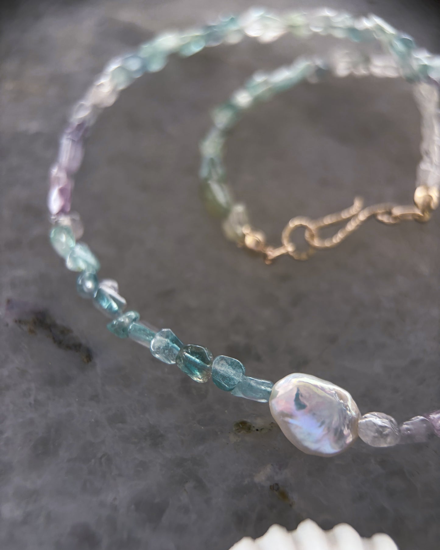 Lilac Storm Ocean Pebbles Necklace ⋄ Purple / Teal Tourmaline & Pearl